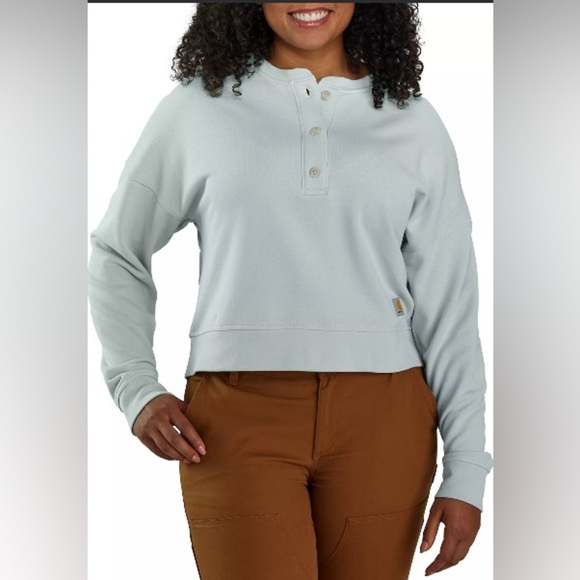 CARHARTT WOMEN'S TENCEL FIBER SERIES LOOSE FIT FRENCH TERRY HENLEY SWEATSHIRT - Picture 2 of 9